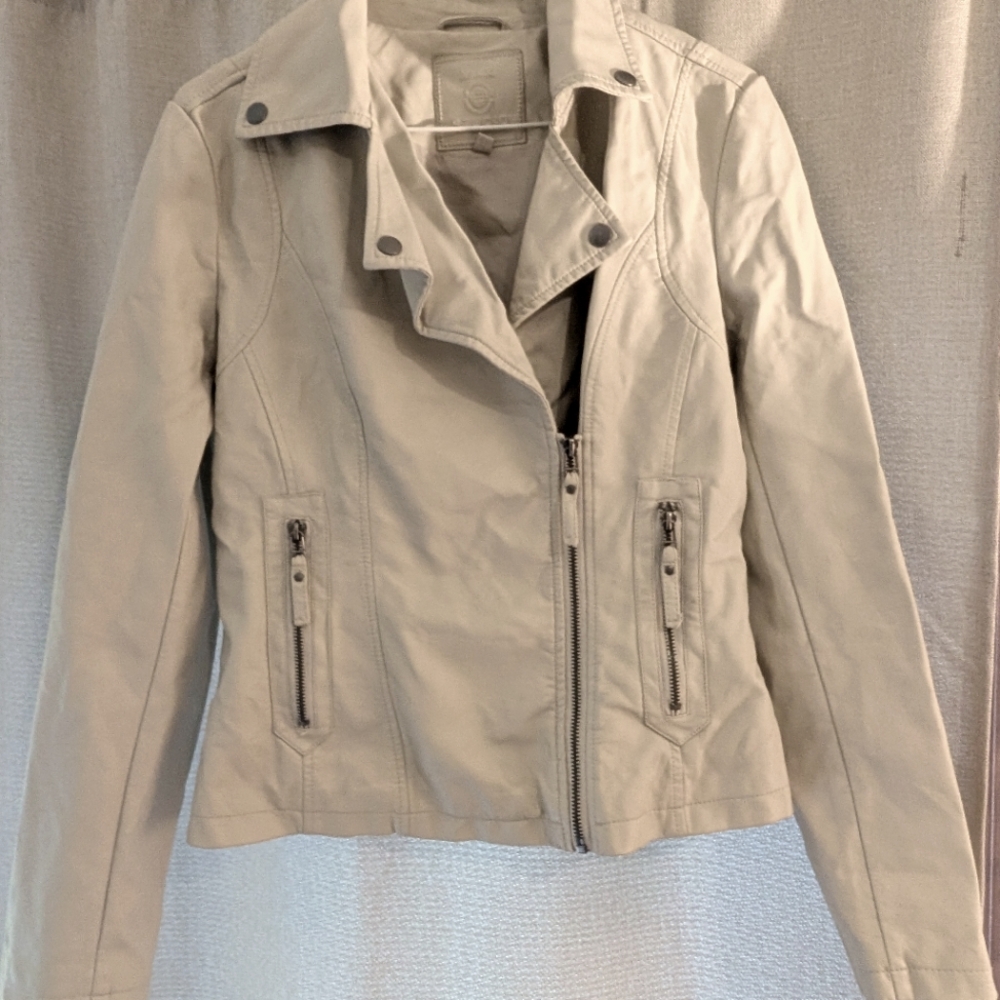 Women's Cream Faux Leather Moto Jacket